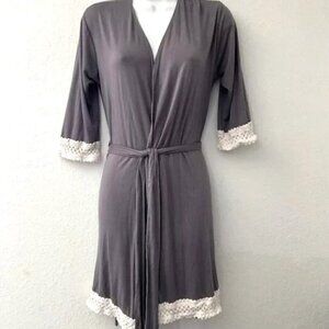 SELINE LOUNGE Grey Lace Trim Knit Robe Kimono Small